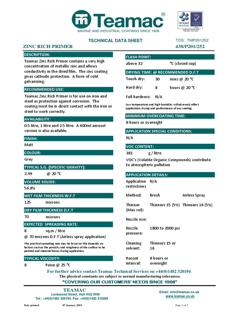 Zinc Rich Primer Tds TM p201 Download Free PDF Zinc Volatile