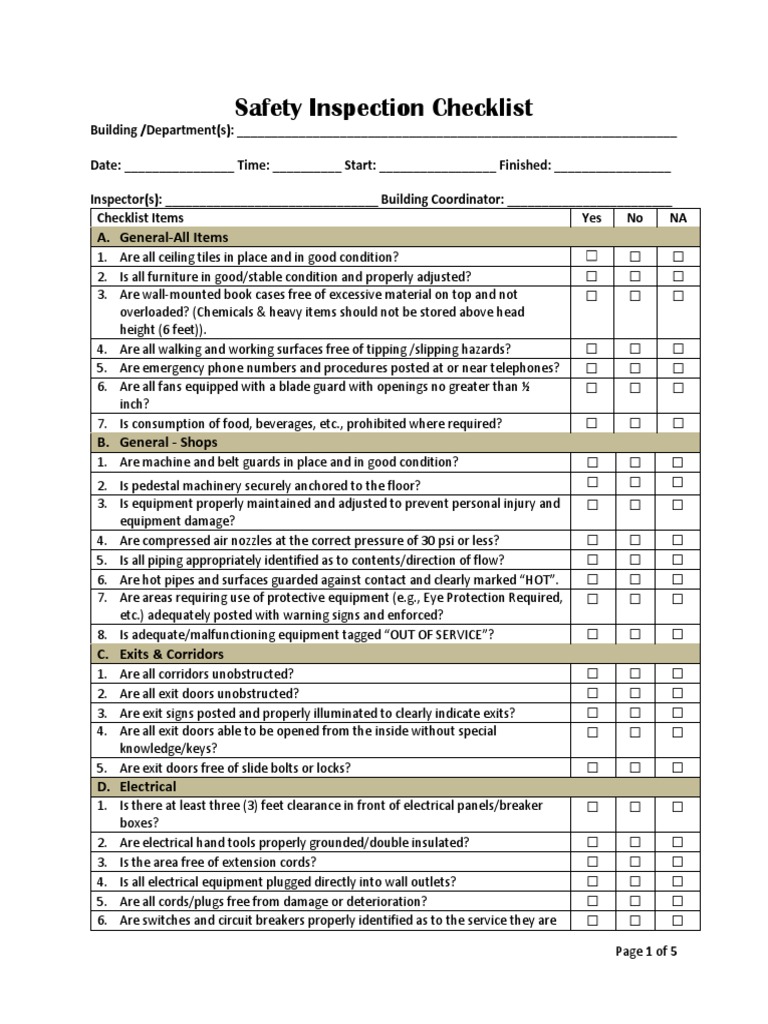 Safety Inspection Checklist Template | PDF | Firefighting | Personal ...