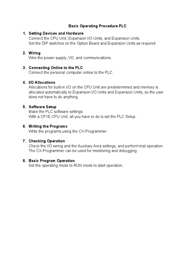 Basic Operating Procedure PLC | PDF | Business | Computers