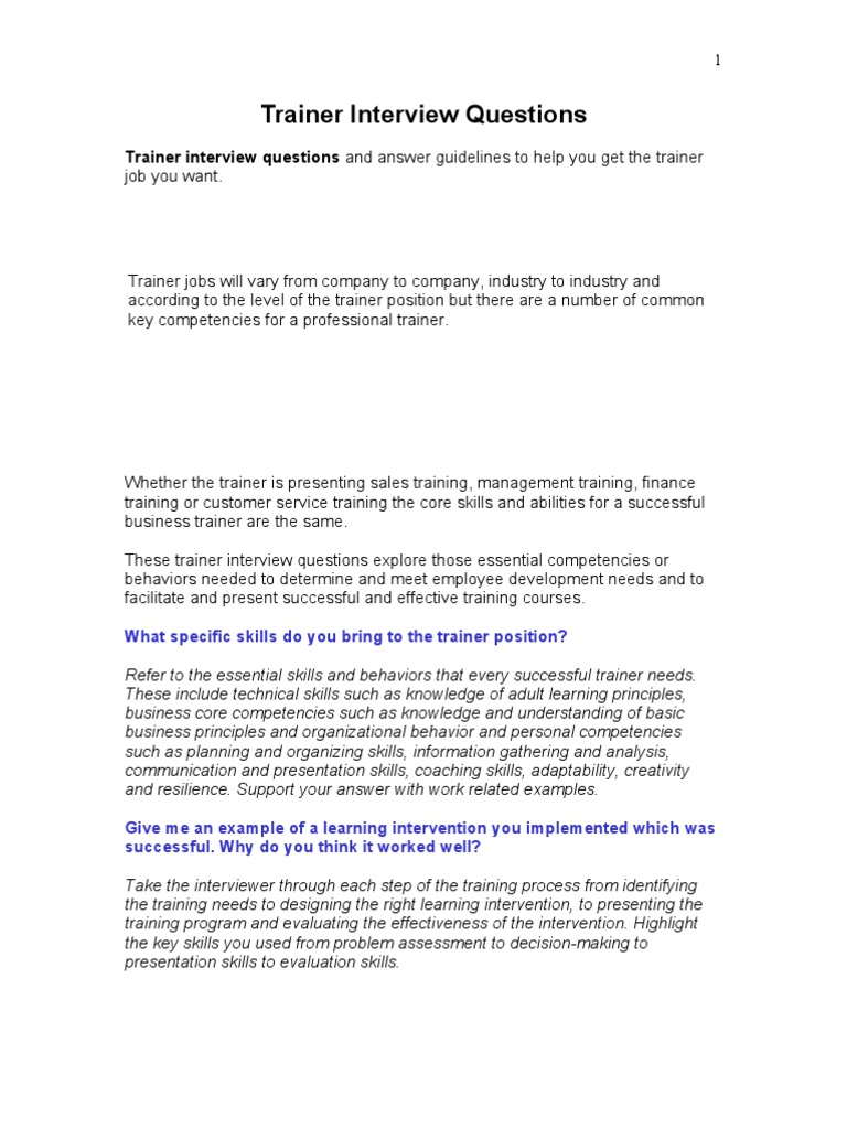0511 Trainer Interview Questions Competence (Human Resources) Mentorship Free 30day
