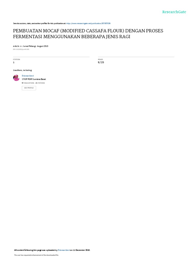 Pembuatan Mocaf (Modified Cassafa Flour) Dengan Proses Fermentasi ...