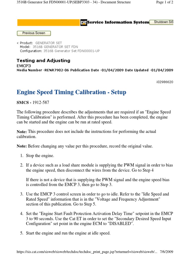 Engine Speed Timing Calibration - Setup: SMCS - 1912-587 | PDF ...
