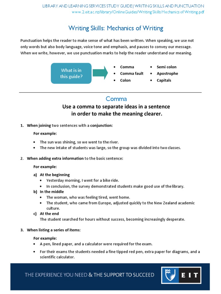 Writing Skills and Punctuation Guide | PDF | Comma | Punctuation