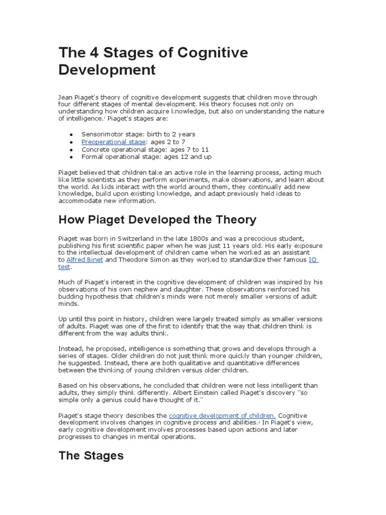 Piaget's Four Stages of Cognitive Development | PDF | Cognitive ...