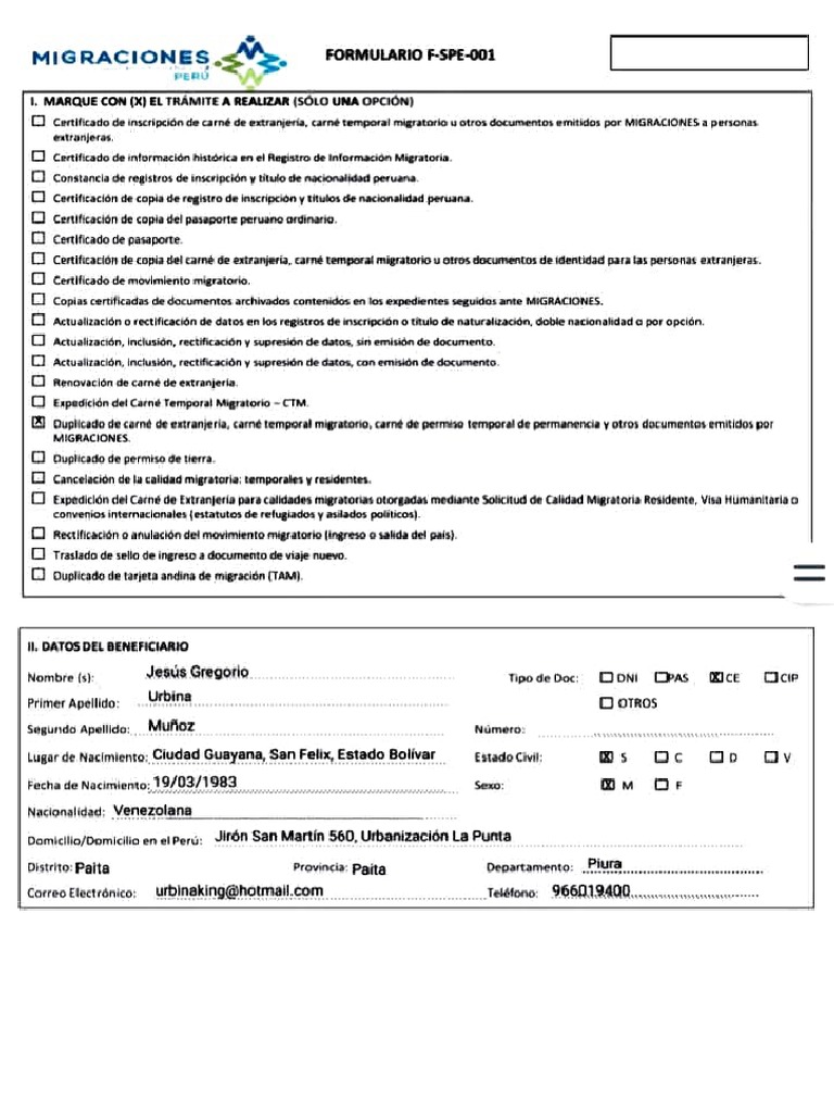 Instrucciones Formulario F-SPE-001 | PDF | Globalización Cultural ...
