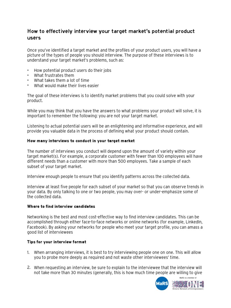 W2 How To Effectively Interview Your Target Market's Potential