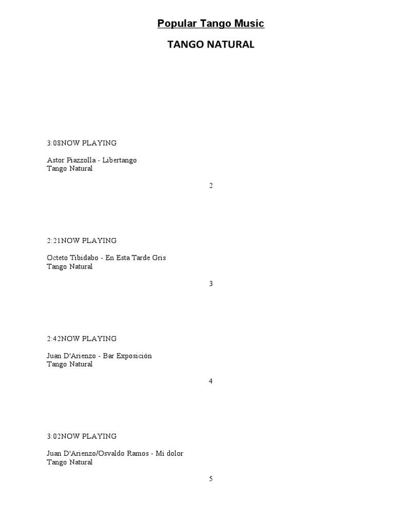 Popular Tango Music Tango Natural Pdf Tango Music Tango