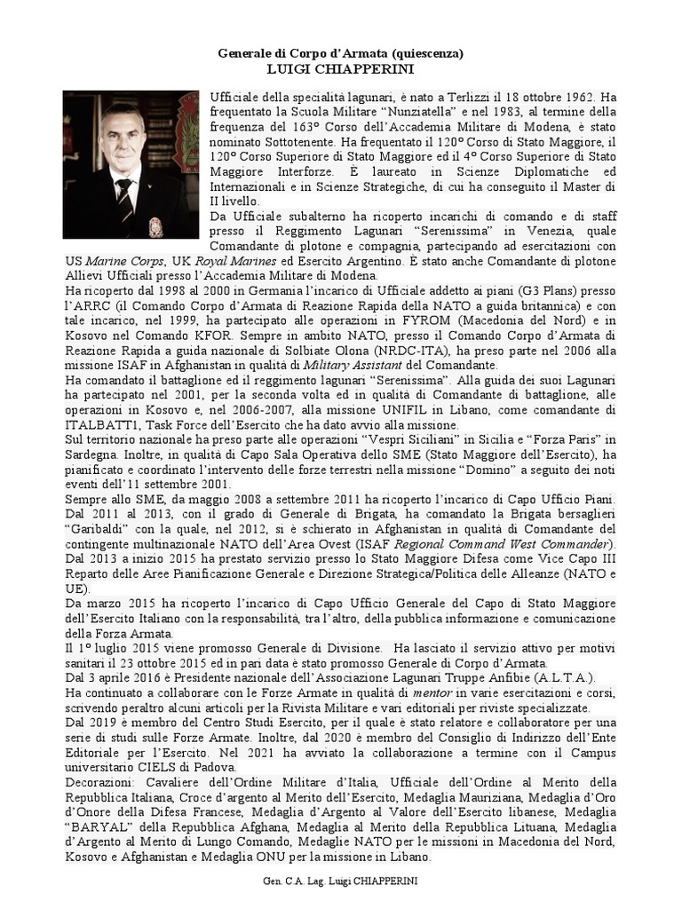 Biografia Gen. C.A. Luigi Chiapperini (Ott. 2021) | PDF