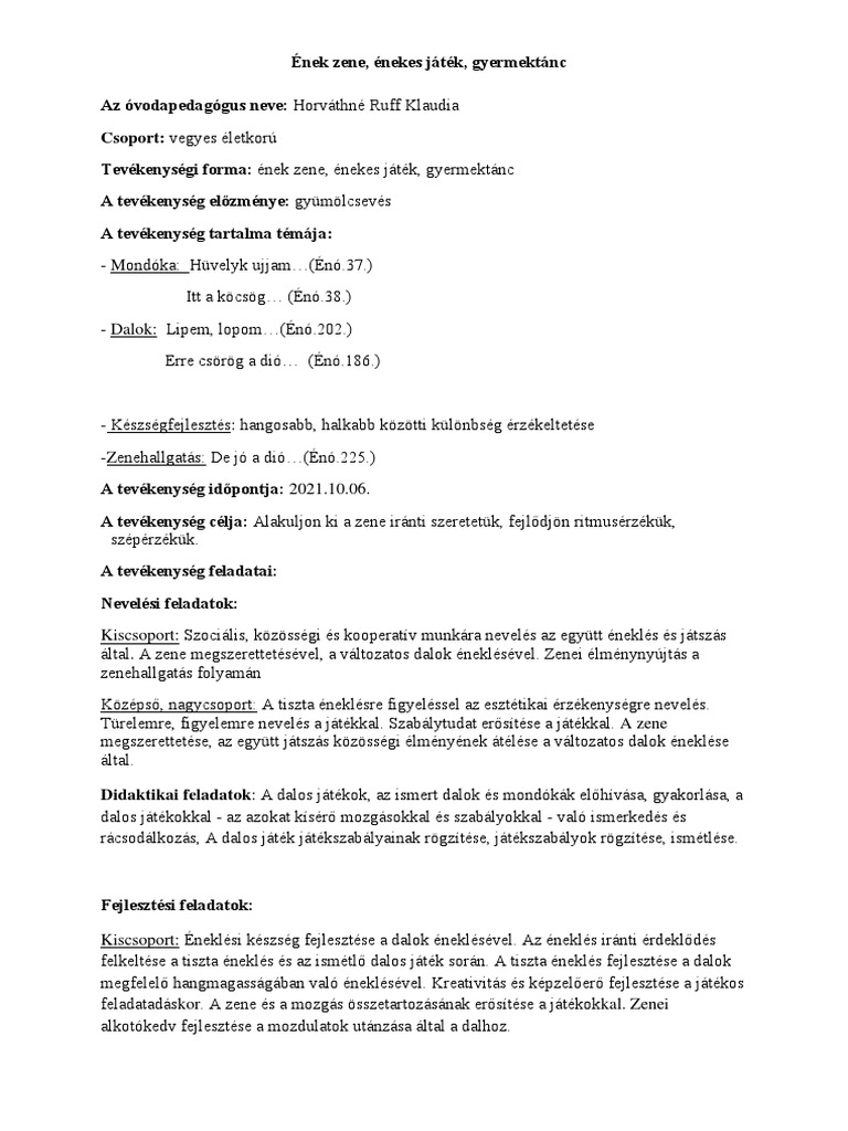 Ének-Zene, Énekes Játék, Gyermektánc | PDF