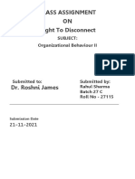 Class Assignment ON Right To Disconnect: Subject: Organizational Behaviour II