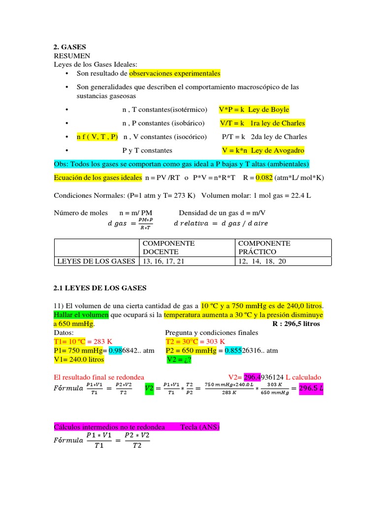 Leyes de Gases Ideales y Ejercicios | PDF | Gases | Mole (Unidad)