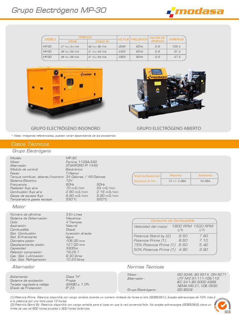Ficha Técnica Grupo Electrógeno MP-30 | PDF | Pistón | Electricidad