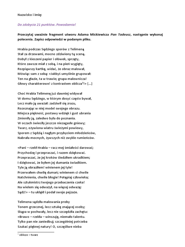 Test Z Pana Tadeusza PDF