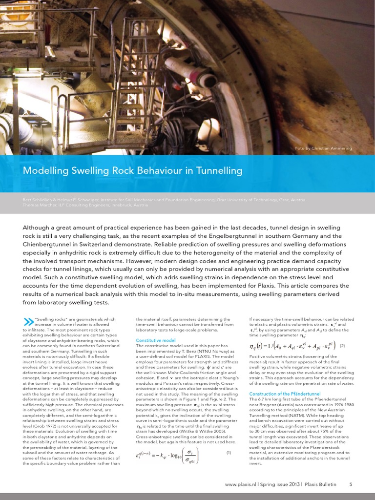 Modelling Swelling Rock Behaviour in Tunnelling PDF Elasticity