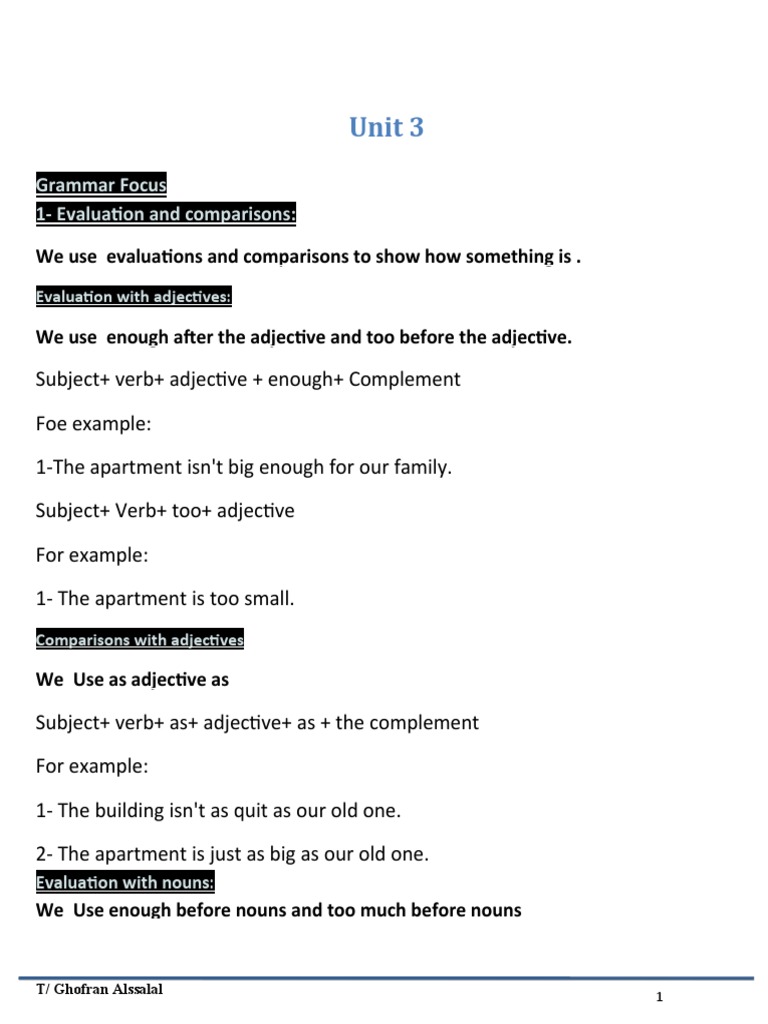Grammar Focus: Evaluations, Comparisons, and Wishes | PDF | Adjective ...