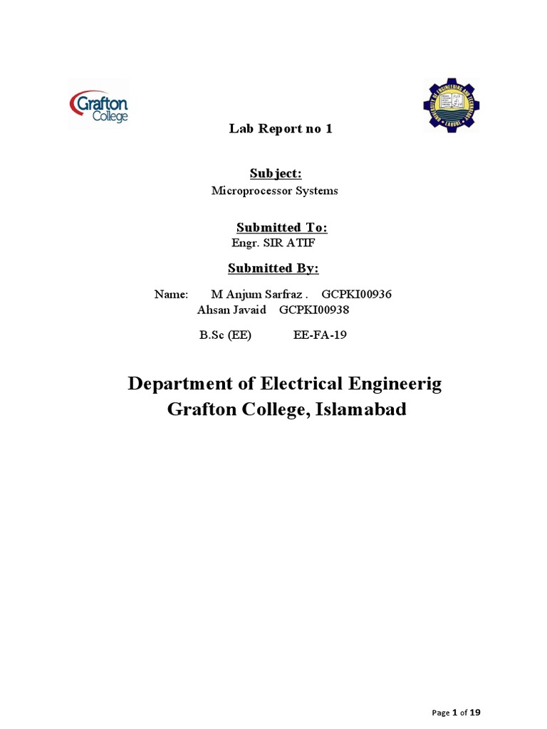 Lab Report No 1 Microprocessor Systems PDF Embedded System