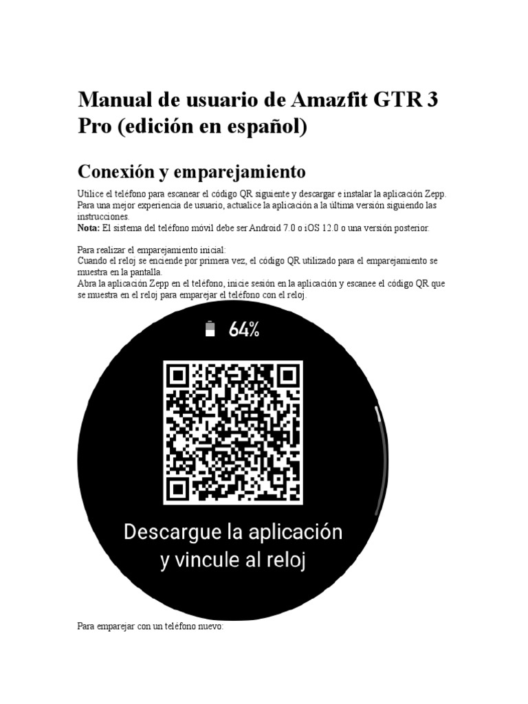 Manual de Usuario de Amazfit GTR 3 Pro Edici n en Espa ol