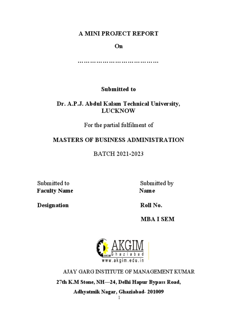 Mini Project Cover Page and Important Formats | PDF