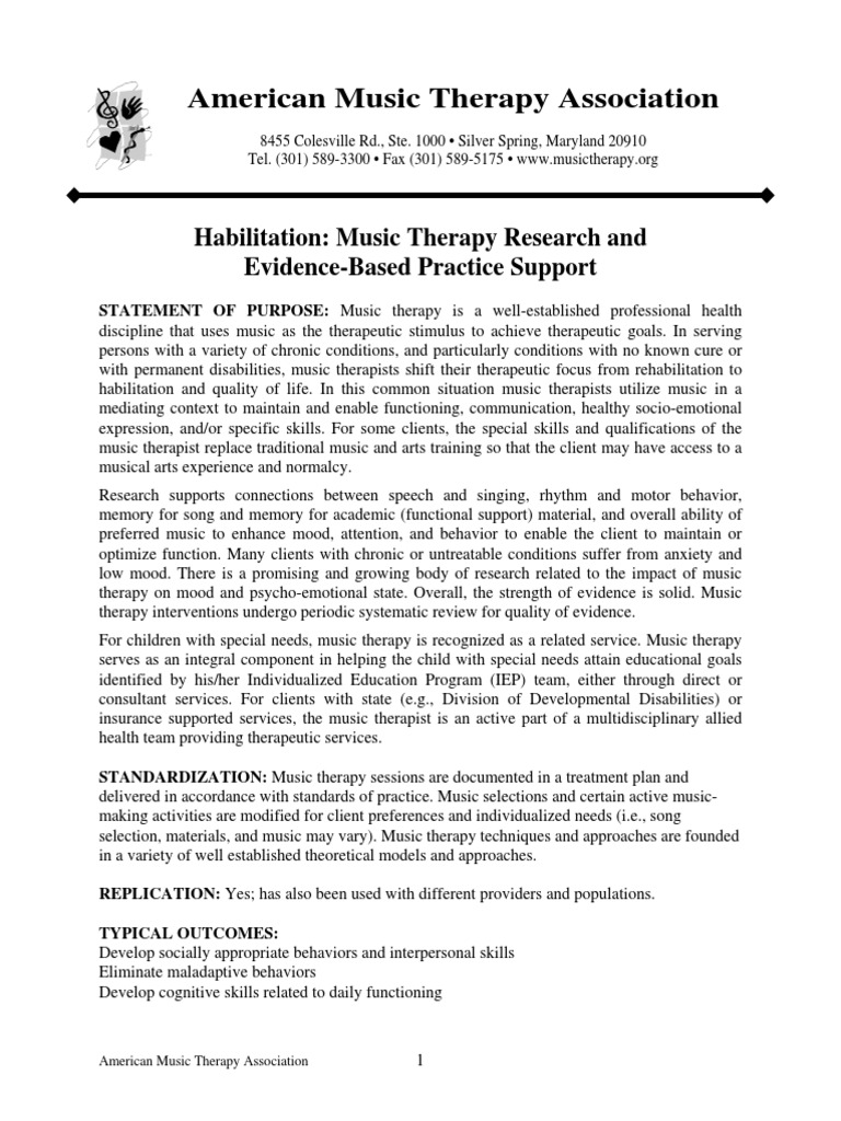 Habilitation Music Therapy Research and Evidence Based Support | PDF ...