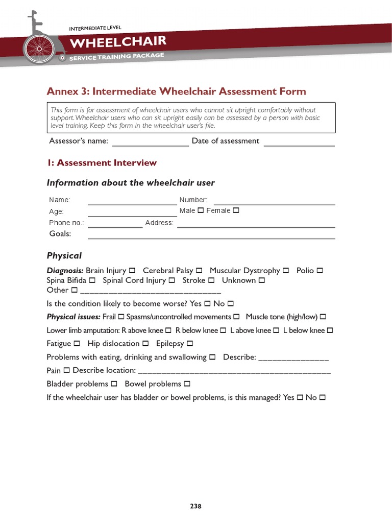 Wheelchair Annex 3 Intermediate Wheelchair Assessment Form PDF