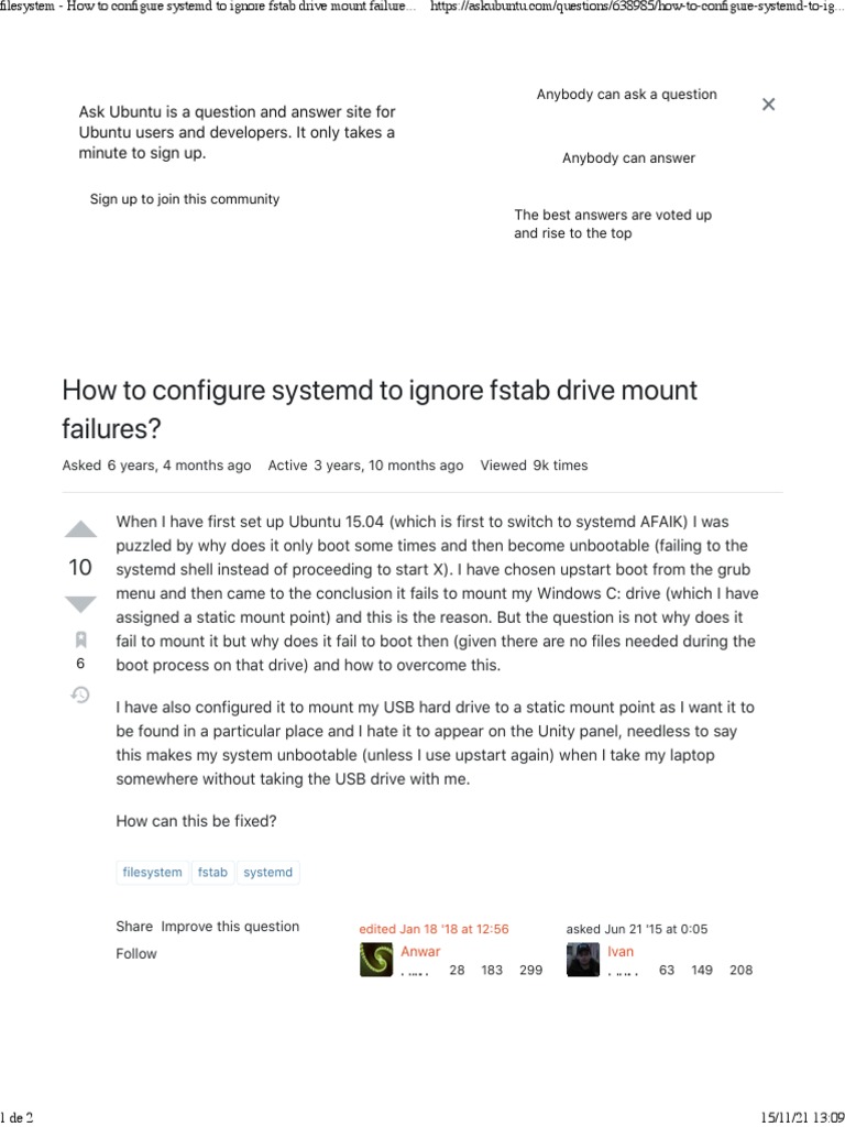 Filesystem How To Configure Systemd To Ignore Fstab Drive Mount