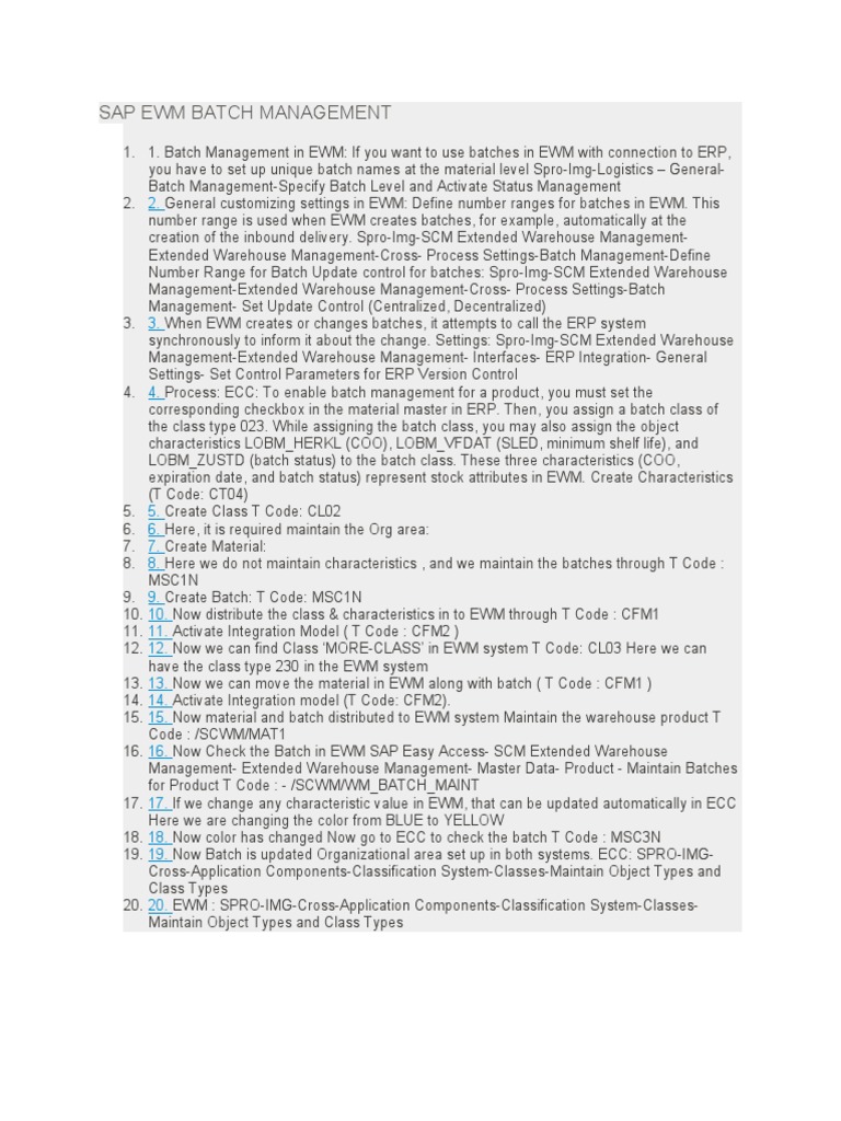 SAP EWM Batch Management Overview | PDF | Enterprise Resource Planning ...