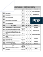 Horário do curso de Pedagogia vespertino e noturno 1o semestre 2022