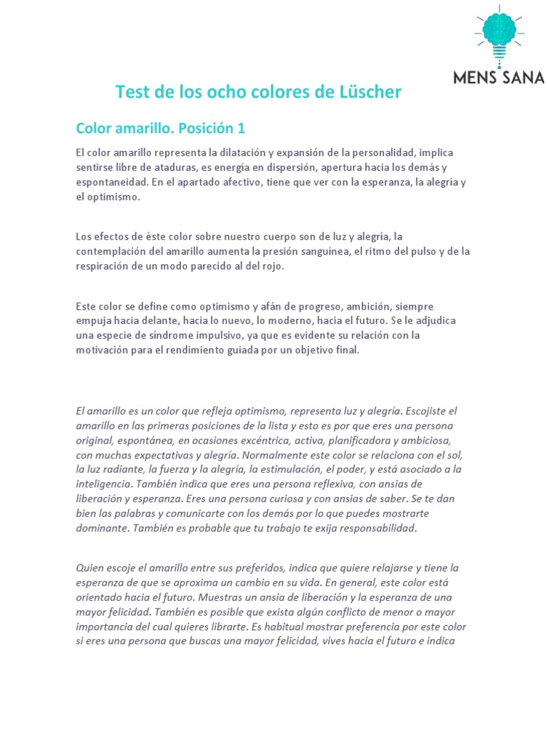 Test de Los Ocho Colores de Lüscher | PDF | Color | Felicidad