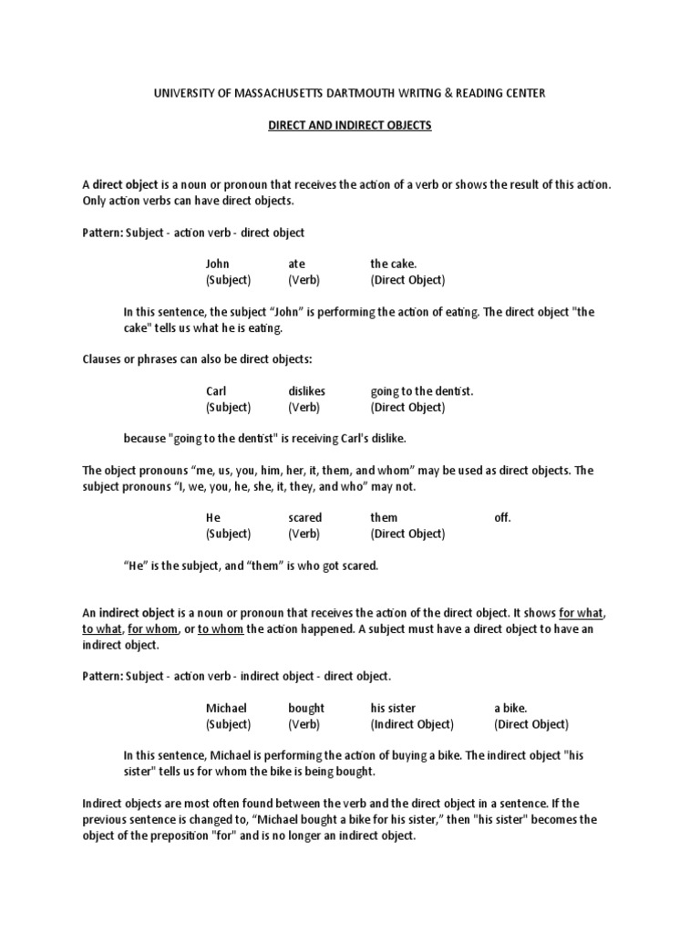 Direct and Indirect Objects | PDF | Subject (Grammar) | Object (Grammar)