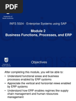 Business Functions, Processes, and ERP: INFS 5024 - Enterprise Systems Using SAP