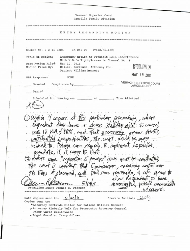 Entry Regarding Motion To Prohibit DAIL Interference With Counsel | PDF ...