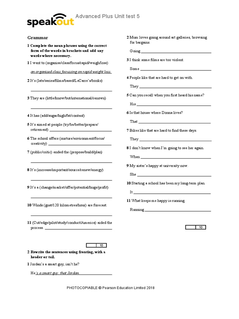 Advanced Plus Unit Test 5: Grammar | PDF