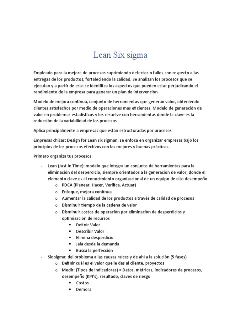 Mejora de Procesos con Lean Six Sigma | PDF | Six Sigma | Lean ...