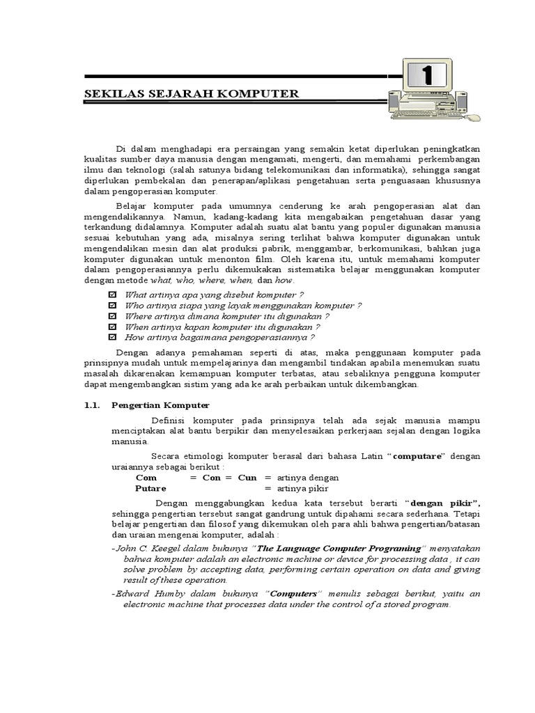 Pengertian Dan Sejarah Komputer1 | PDF