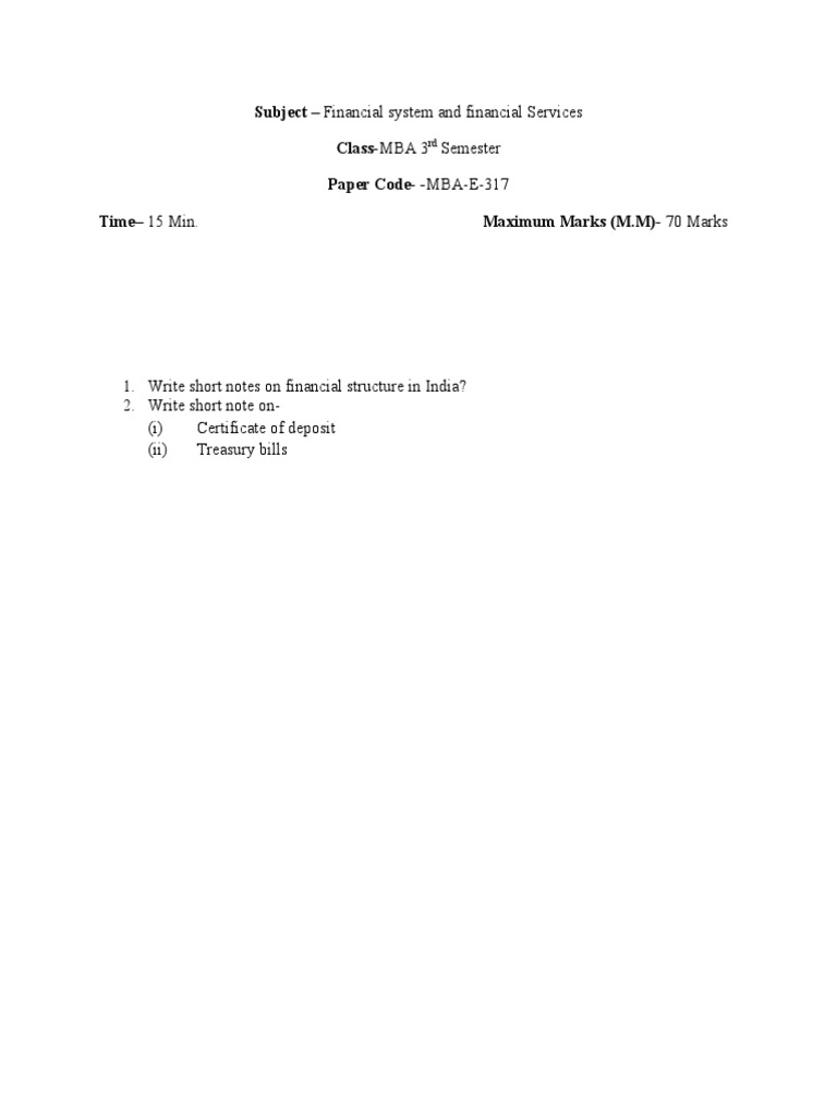 MBA-III SM Mock Test Paper | PDF