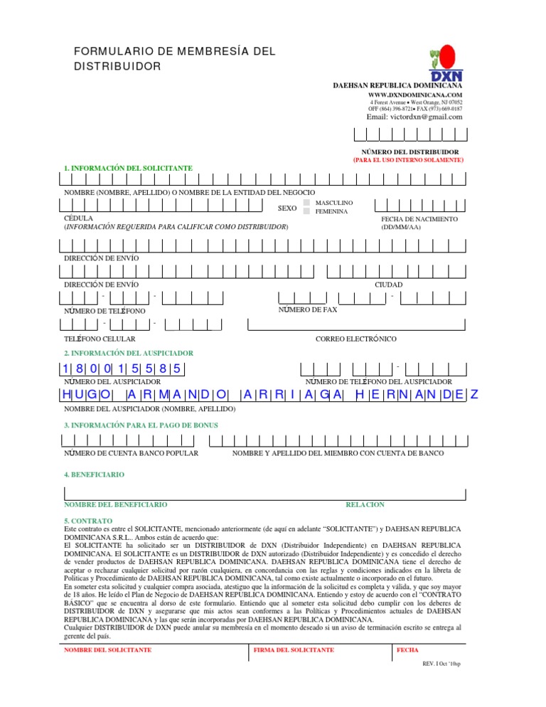 Formulario De Membresia Dxn Republica Dominicana Republica Dominicana