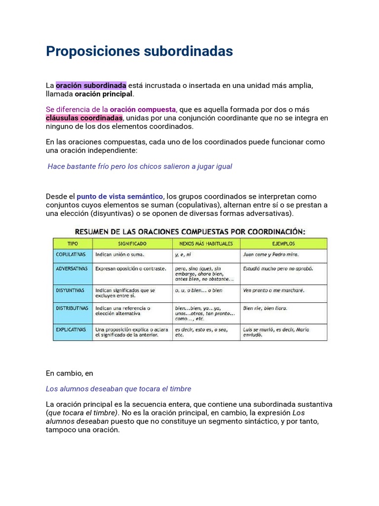 Tipos y funciones de oraciones subordinadas | PDF | Oración ...