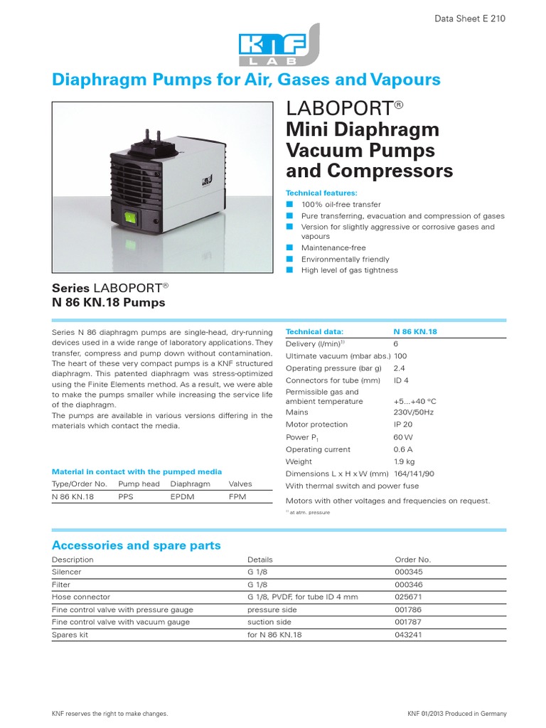 Laboport Mini Diaphragm Vacuum Pumps and Compressors PDF Pump Vacuum