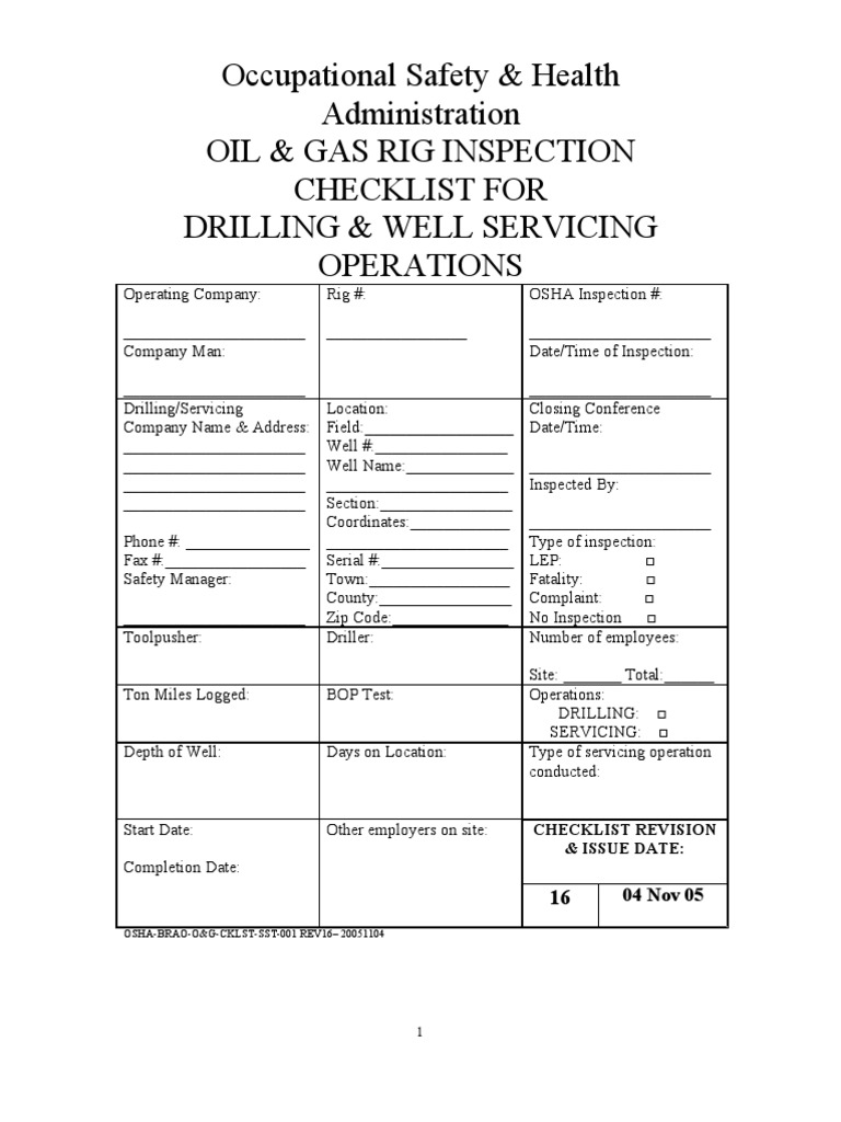 Checklist For Oil and Gas Rev 16 PDF