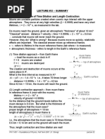 Lecture #32 - Summary Muons - An Example of Time Dilation and Length Contraction