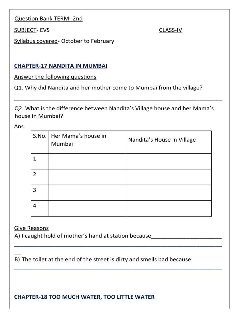 Class 4 Qb Evs Revision Pdf Weaving Foods