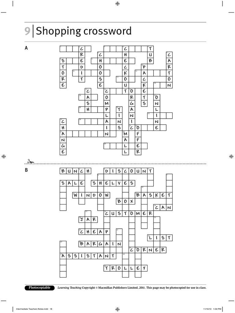 9 Shopping Crossword PDF Marketing