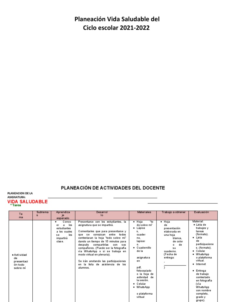 Planeaciones de Vida Saludable | PDF | Nutrición | Dieta y nutrición