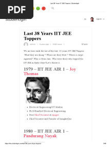 Last 38 Years IIT JEE Toppers - Studentigiri