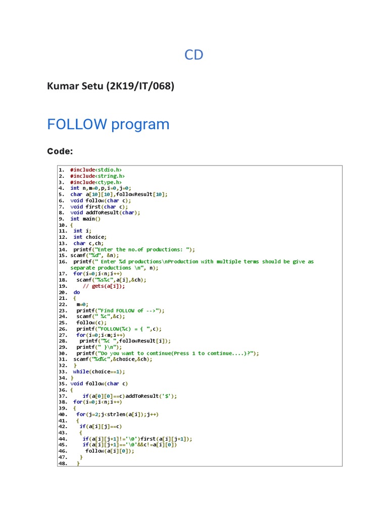 FOLLOW Program: Kumar Setu (2K19/IT/068) | PDF