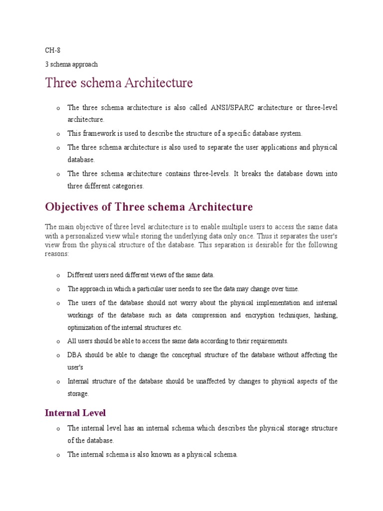 Objectives of Three Schema Architecture | PDF | Databases | Conceptual ...