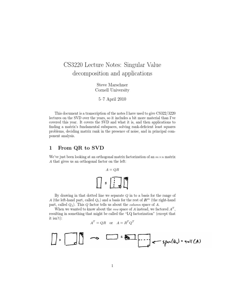 CS3220 Lecture Notes Singular Value and Applications