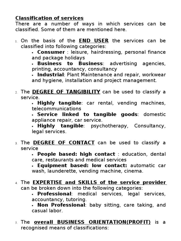 Classification of Services Explained | PDF | Information | Consultant