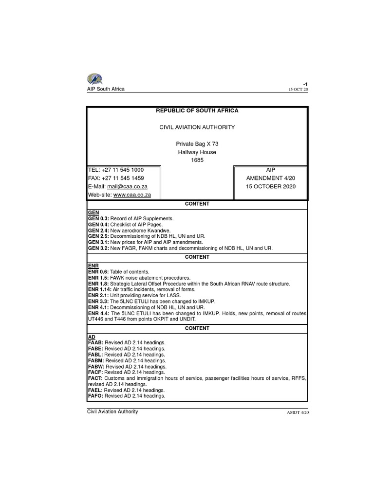 Civil Aviation Authority: AIP South Africa | PDF | Aviation | Aeronautics
