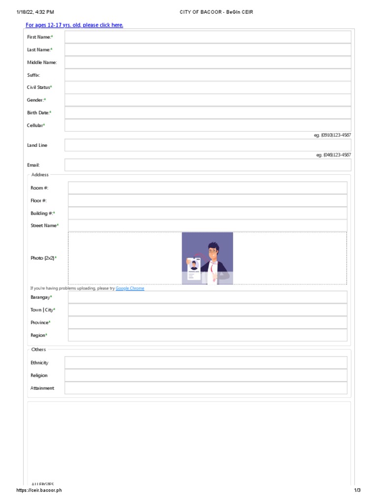 Bacoor COVID-19 Registration Form | PDF | Allergy | Health Care